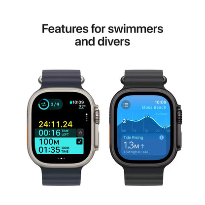Apple Watch Ultra 2 GPS + Cellular with 49mm titanium case and Tan Alpine Loop for fitness tracking, outdoor adventures, and connectivity