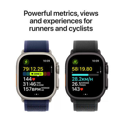 Apple Watch Ultra 2 GPS + Cellular with 49mm titanium case and Tan Alpine Loop for fitness tracking, outdoor adventures, and connectivity