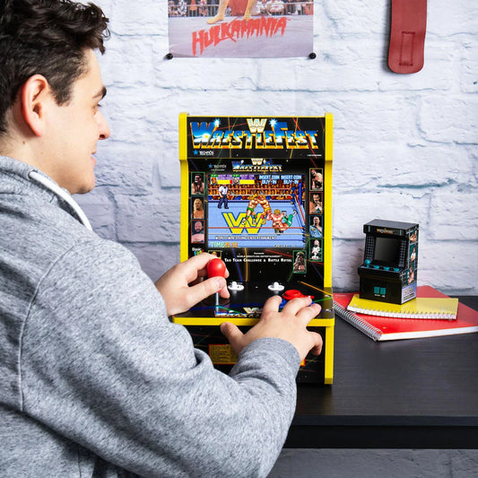 Arcade Classics WWE Wrestlefest Countercade arcade machine with retro wrestling gameplay and compact design