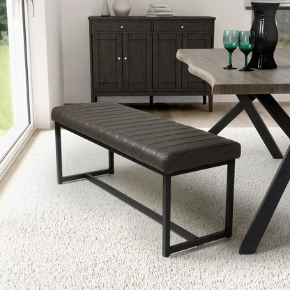 Archer grey faux leather dining bench with padded seat and modern dining room design - 1