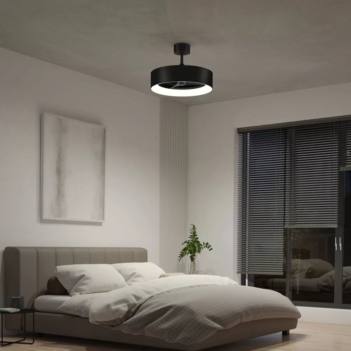 Artika Aiden 24-inch white ceiling fan light with integrated LED lighting and black remote control for bedroom and living room
