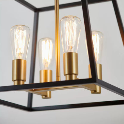 Artika Carter Square Black and Gold Chandelier Light modern geometric ceiling fixture for dining and living spaces
