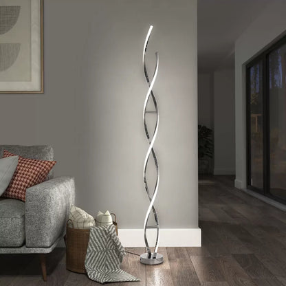 Artika Chrome Swirl LED Floor Lamp with integrated LED lighting and modern chrome spiral design for living room décor