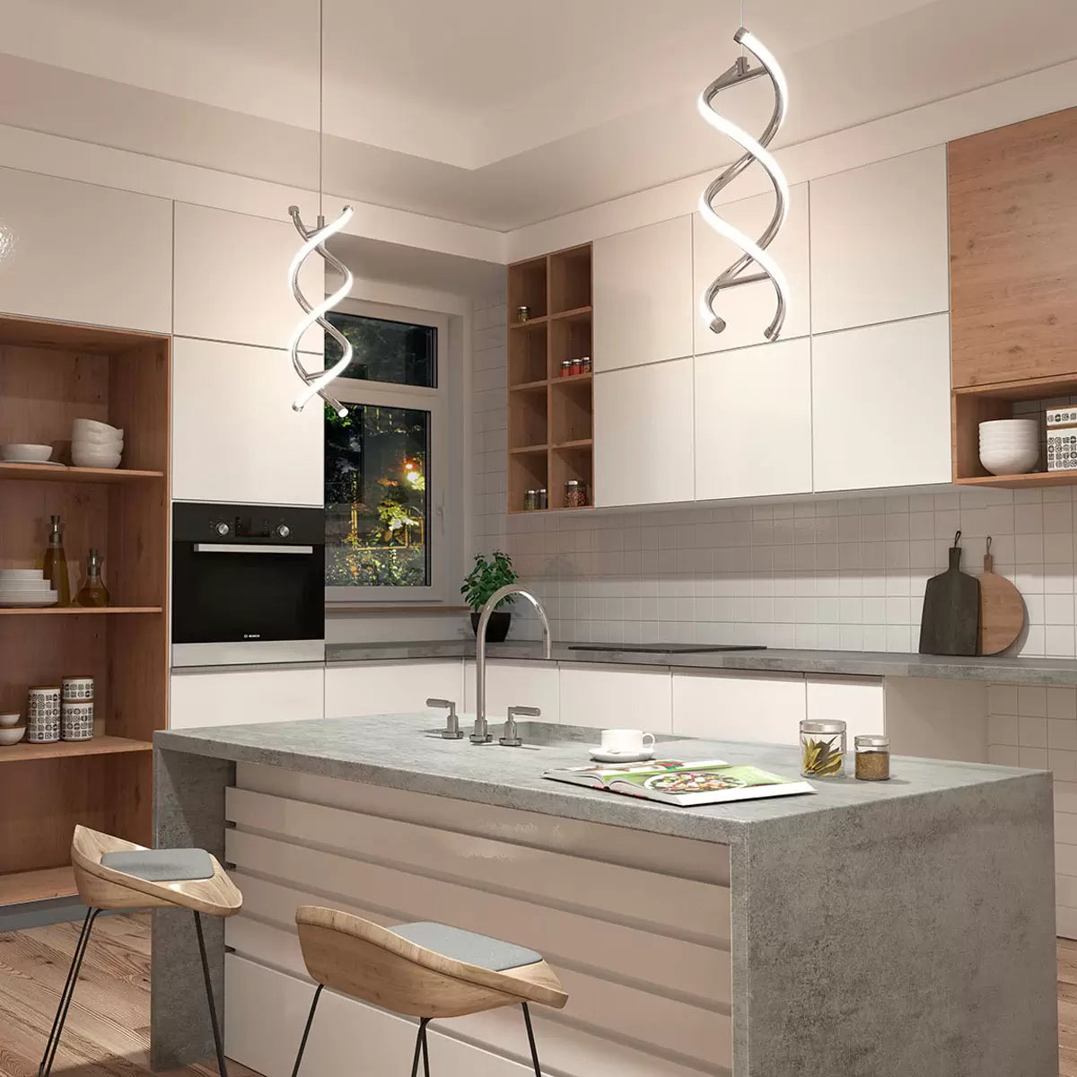 Artika DNA single light LED pendant in chrome with modern energy-efficient design for kitchen and dining lighting