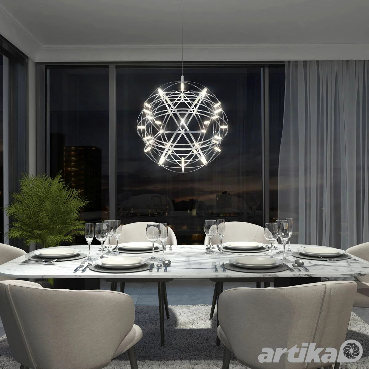 Artika Elden chrome LED pendant light with sleek modern design and bright ambient ceiling illumination
