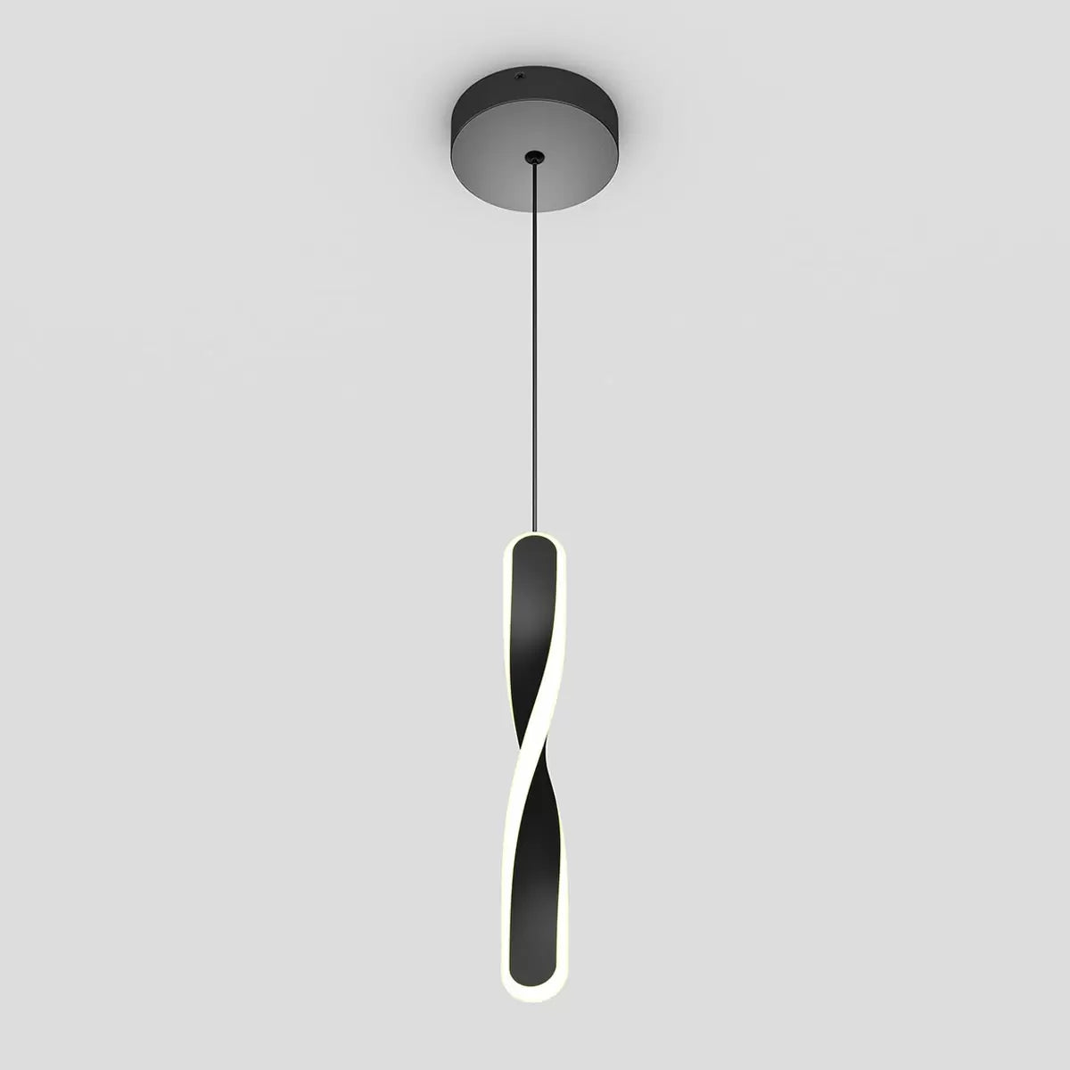 Black Artika Finley LED pendant light with modern minimalist design, suspended over kitchen island for ambient lighting