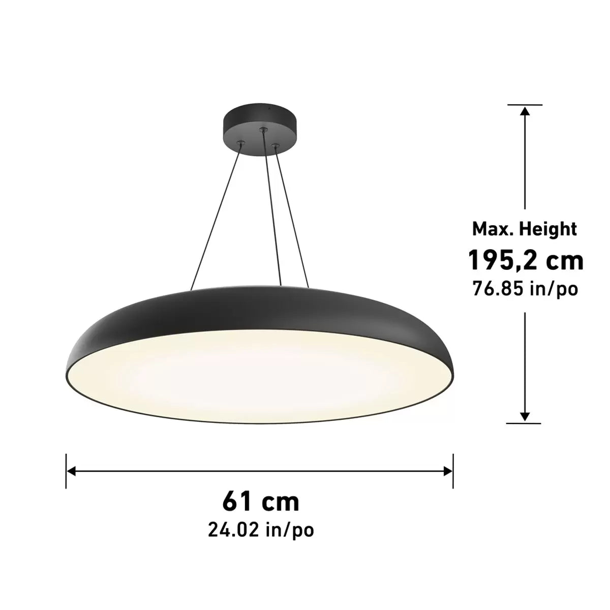 Artika Flint 24-inch black LED pendant light with modern contemporary design for kitchen and dining room lighting