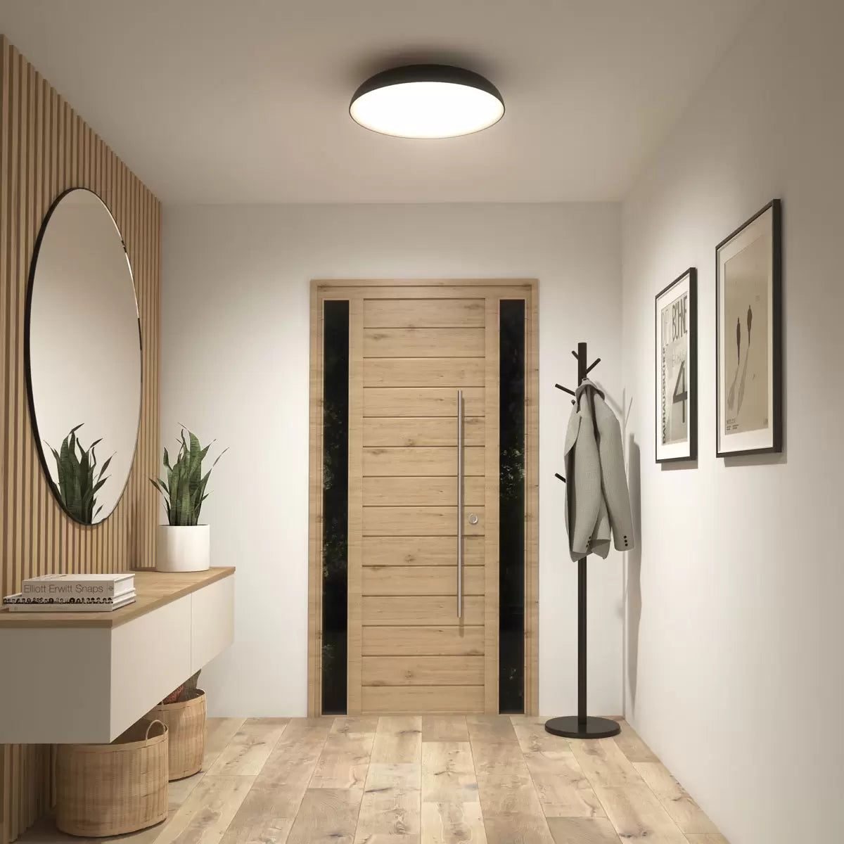 Artika Flint FM LED Light in Black flush mount ceiling fixture with modern minimalist design for home interiors