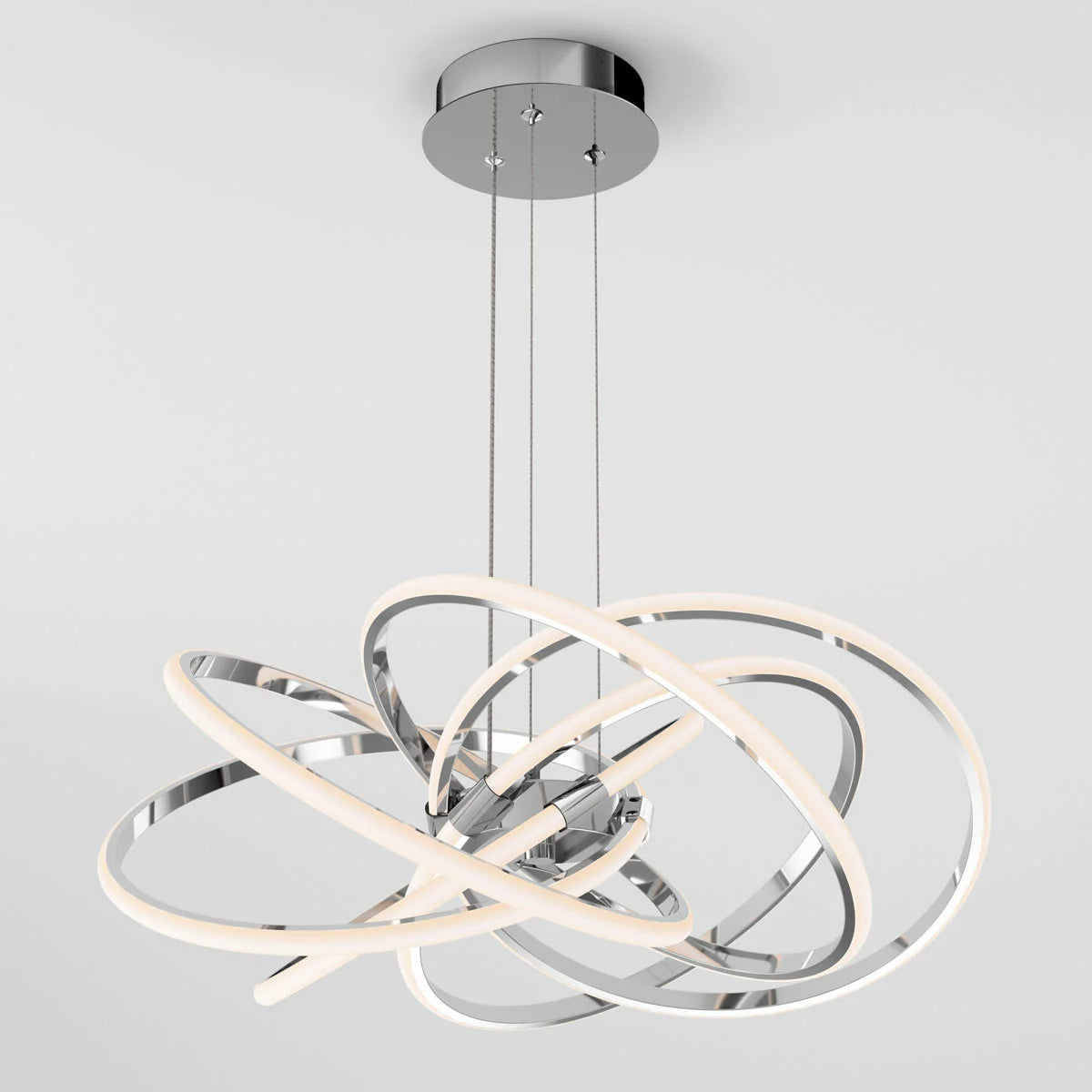 Artika Maelstrom chrome LED pendant light with modern sculptural design and bright ambient illumination