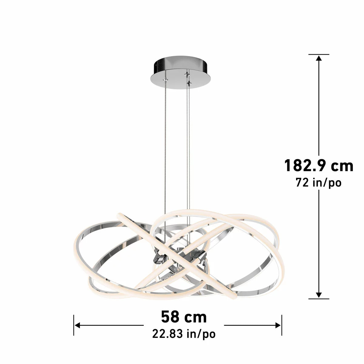 Artika Maelstrom chrome LED pendant light with modern sculptural design and bright ambient illumination
