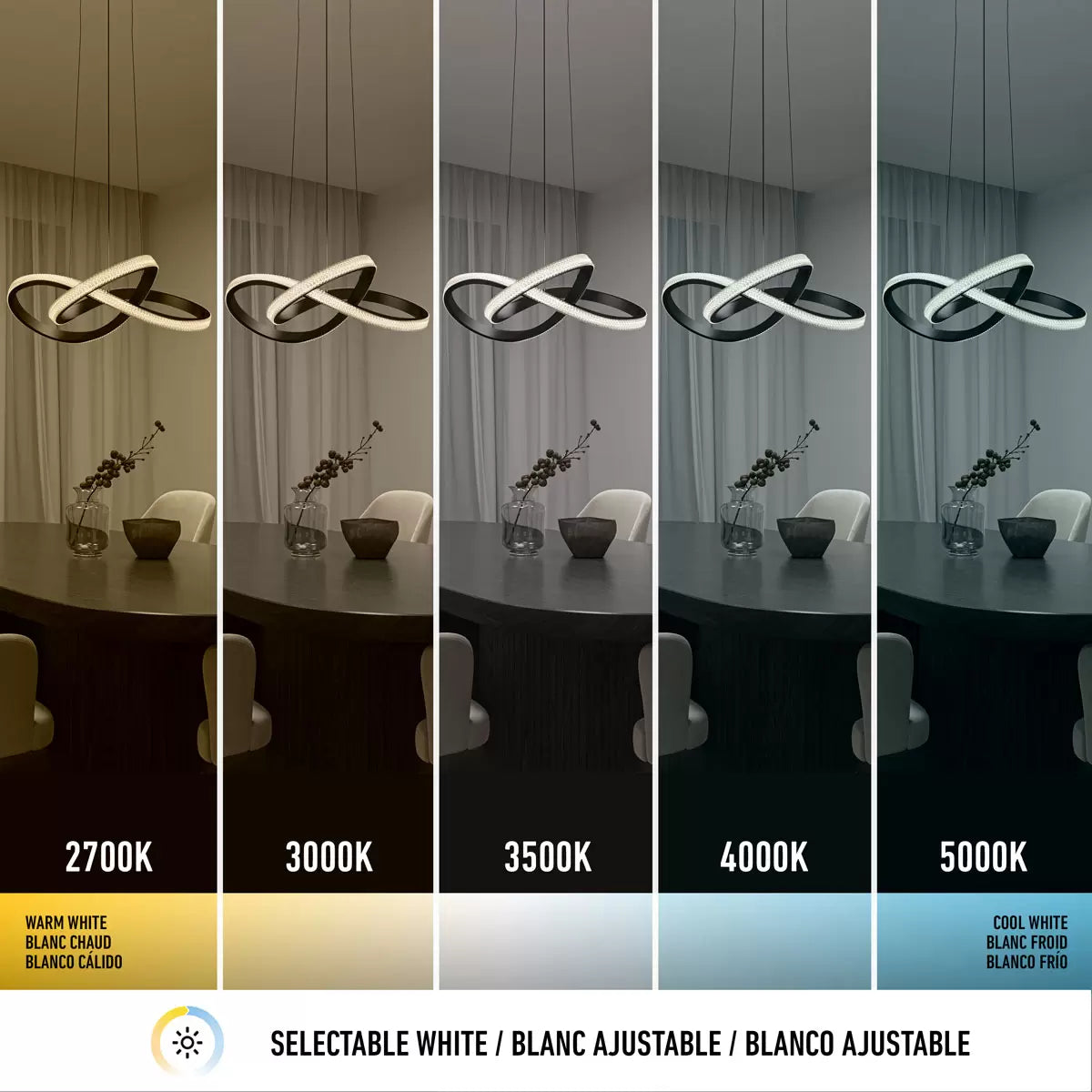 Artika Morgan black LED pendant light with modern contemporary design for kitchen and dining room lighting