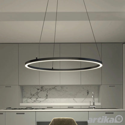 Artika Novato RGBW 28-inch black pendant light with color-changing LED and modern smart lighting design