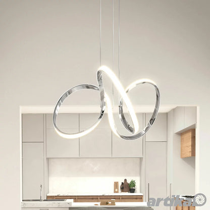 Modern Artika Swirl LED Pendant Light with sculptural chrome swirl design for contemporary kitchen and dining room lighting