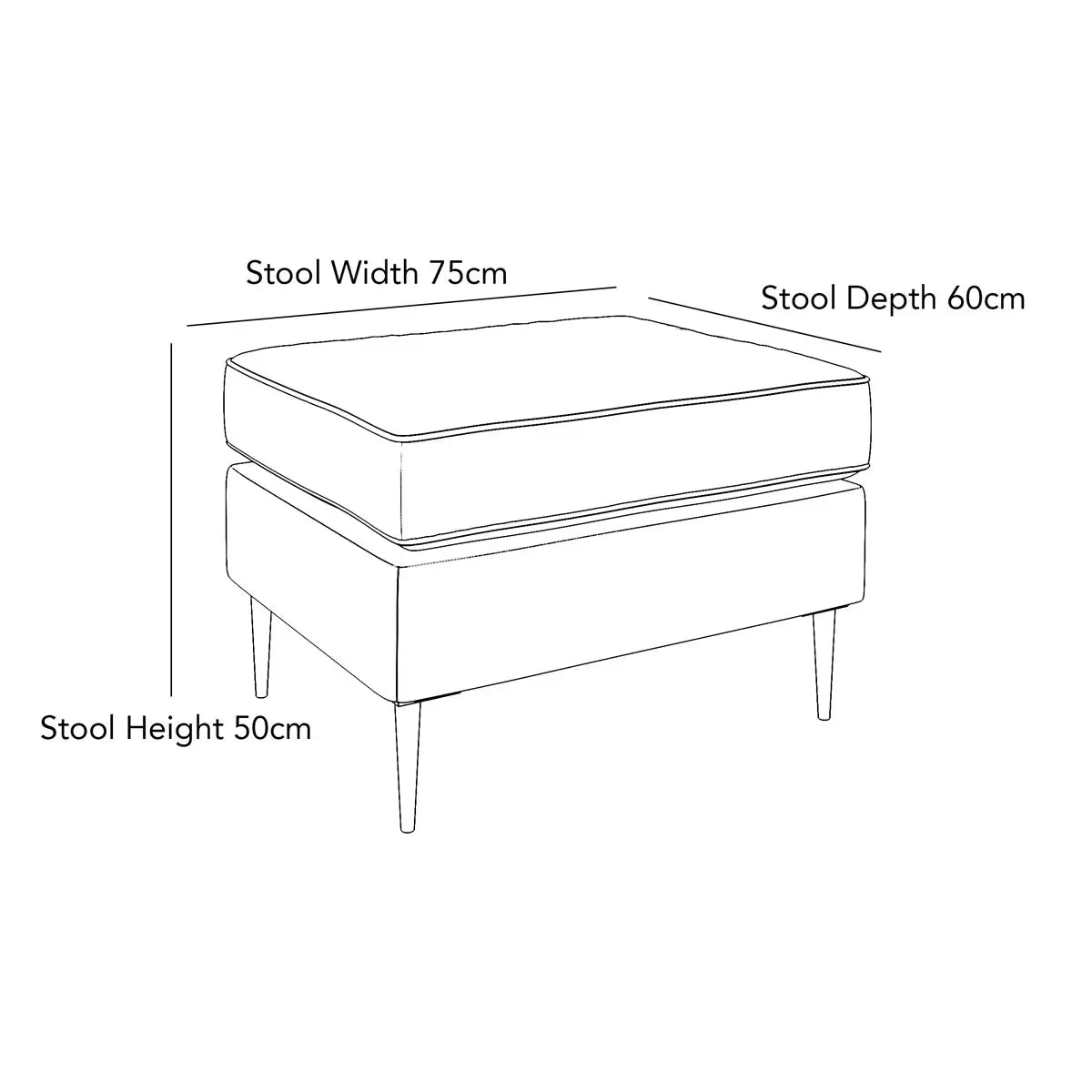 Top-angle view of the Aspen Green Velvet Footstool featuring rich emerald upholstery and sleek 18 cm black metal legs in a brightly lit modern living room setup.