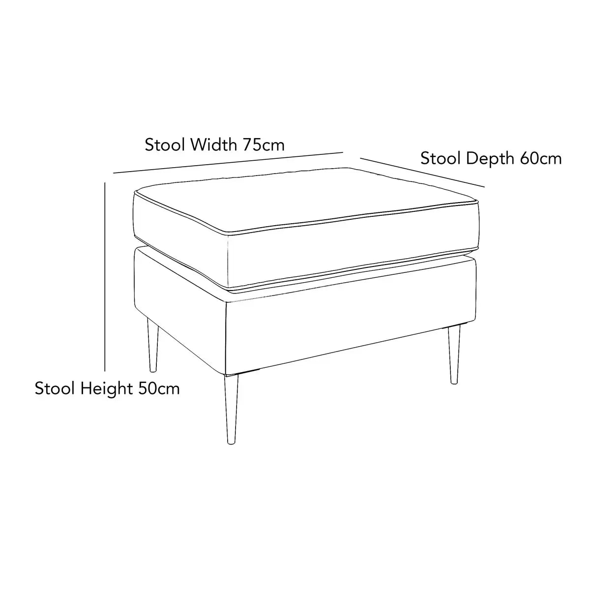 Top angle view of the Aspen Grey Velvet Footstool with distressed texture, piped border, and slim black metal stiletto legs in a modern lounge setting.