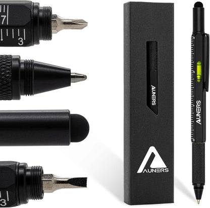 Auners metal 6-in-1 multi tool pen featuring a screwdriver, ruler, spirit level, and stylus for men.