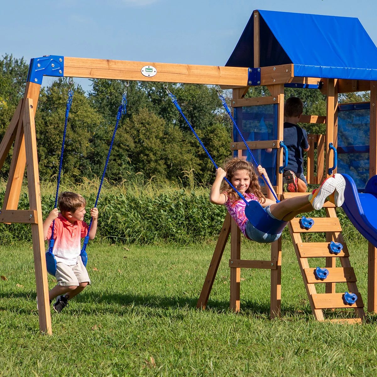 Backyard Discovery Aurora swingset playcentre outdoor kids swing and climbing set for active play strength and coordination development