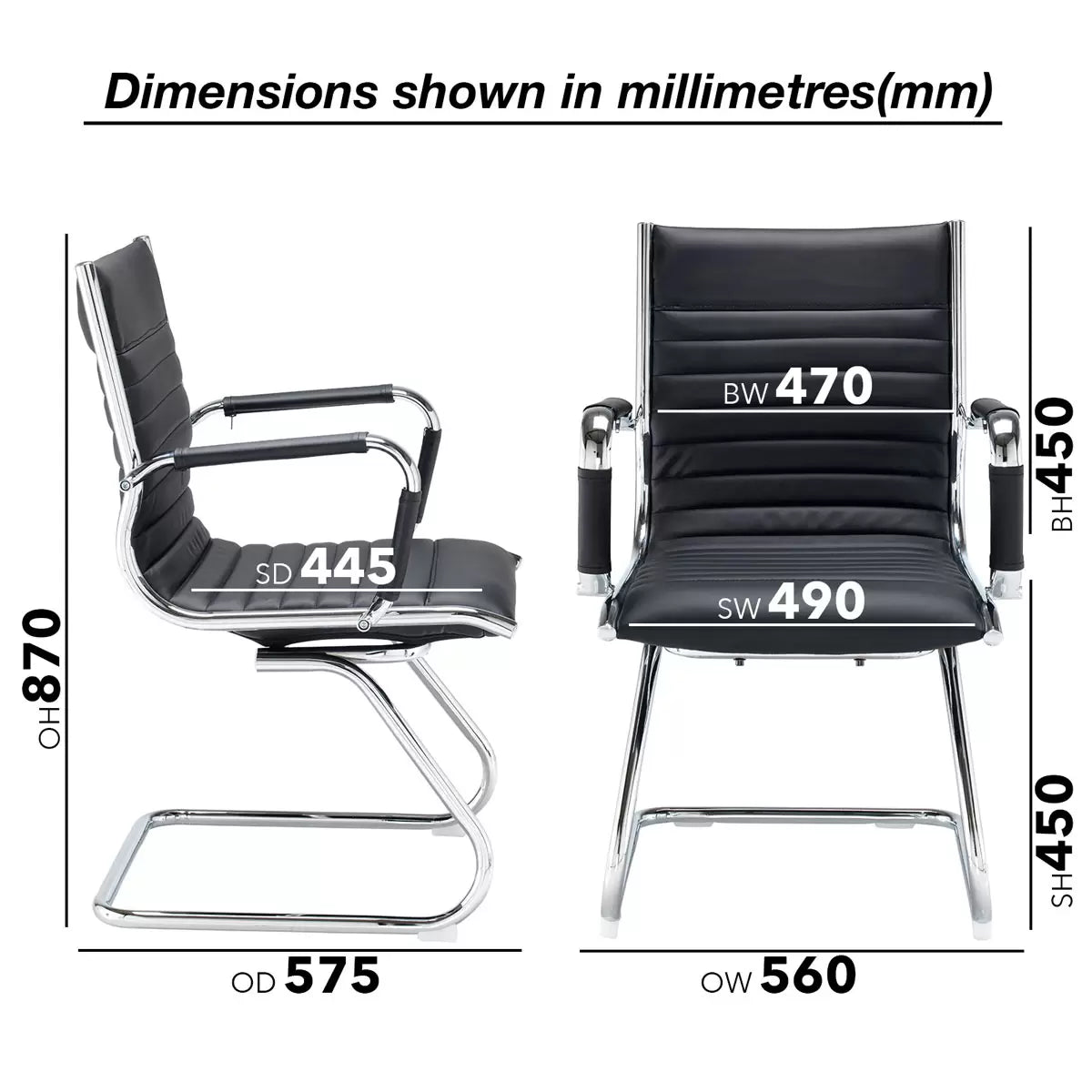 Bari Cantilever Visitors Chair with chrome cantilever frame, padded seat, and backrest for ergonomic office and reception seating