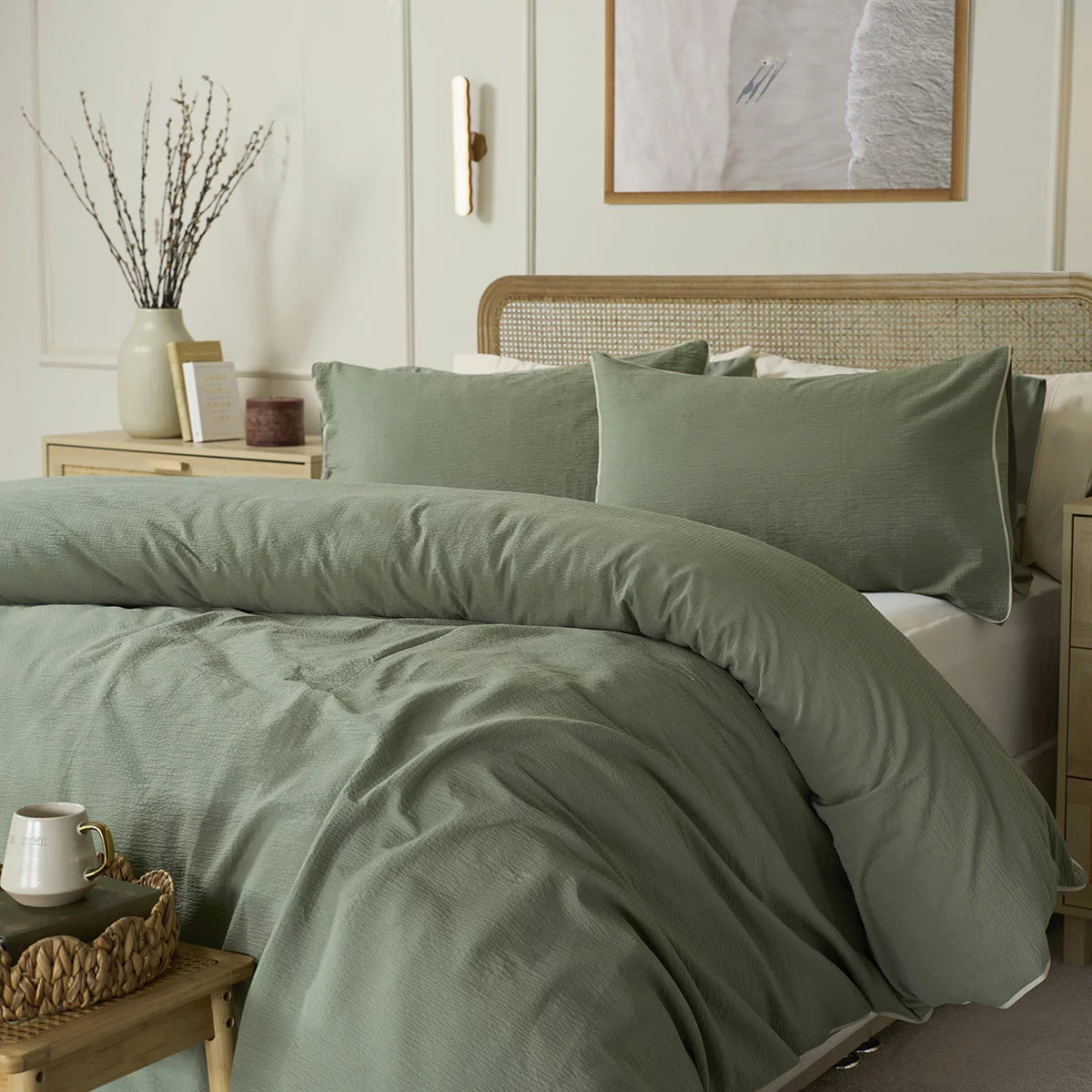 Belledorm Avantika Sage king size cotton bedding set with soft breathable fabric and modern design
