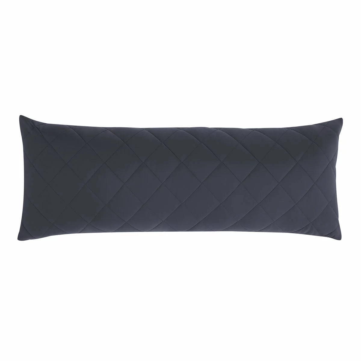 Below Zero cooling body pillow in a soft neutral tone with a textured circular-knit cover resting on a contemporary bed setting.