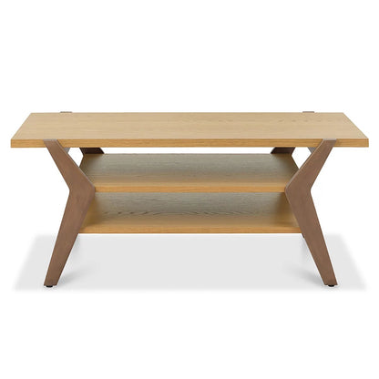 Bentley Designs Kristen light oak oval coffee table featuring a two-tone oak finish, lower open storage shelf, and splayed solid wood legs.