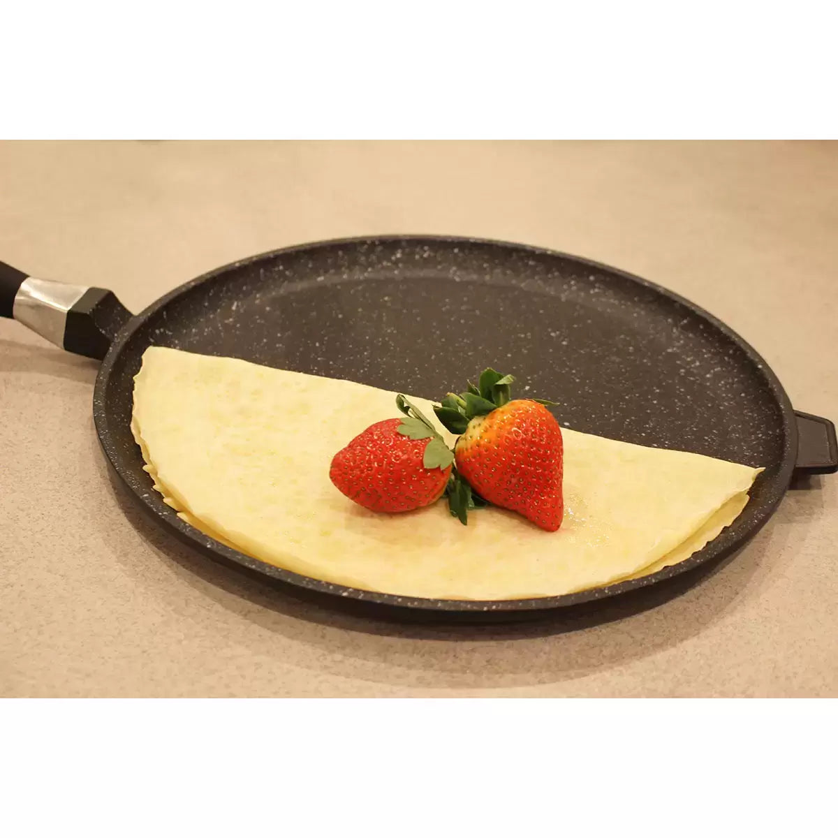 BergHOFF Eurocast Non-Stick Pancake Pan 32cm featuring a premium non-stick surface for easy food release, even heat distribution, and effortless cooking of pancakes, crepes, flatbreads, and breakfast favourites.