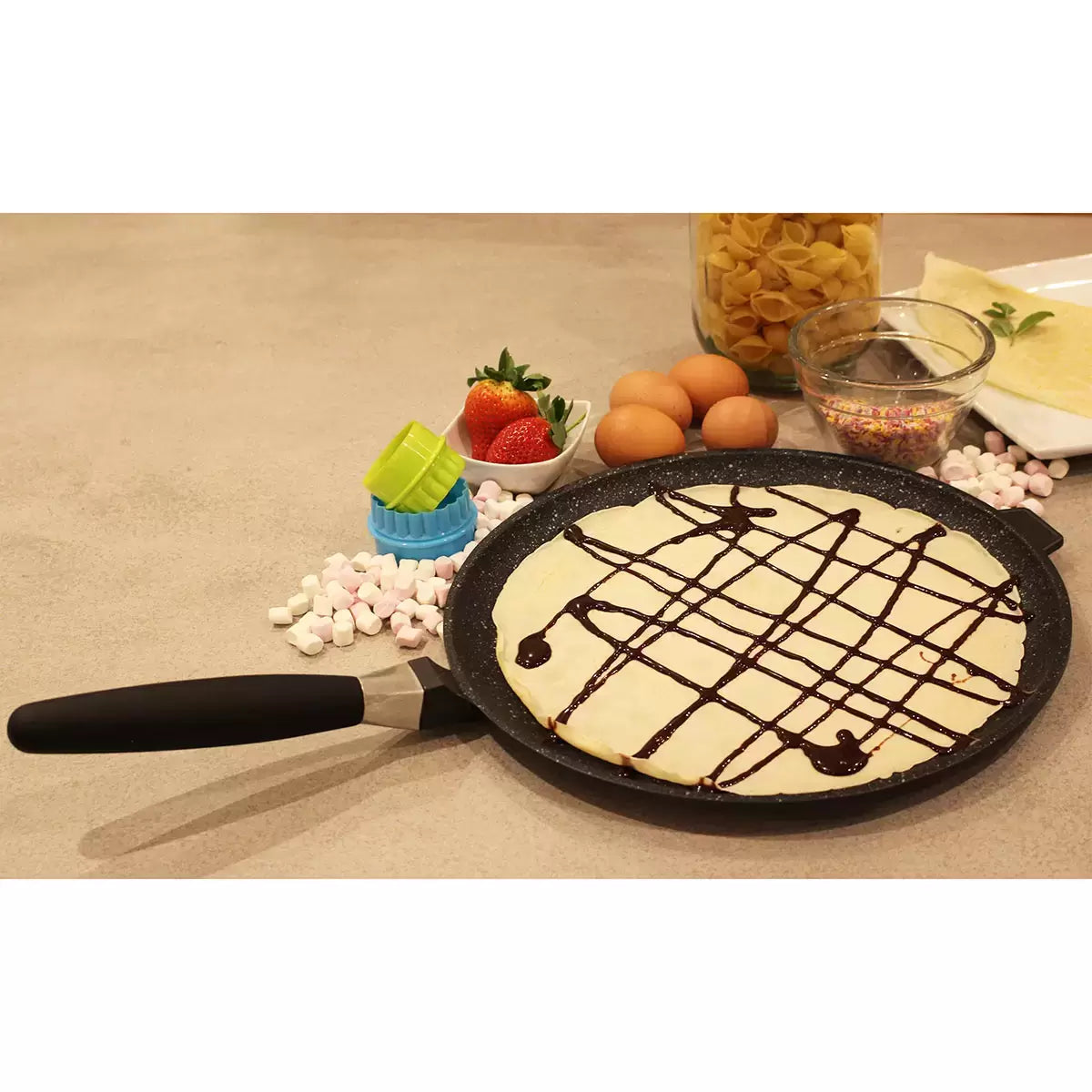 BergHOFF Eurocast Non-Stick Pancake Pan 32cm featuring a premium non-stick surface for easy food release, even heat distribution, and effortless cooking of pancakes, crepes, flatbreads, and breakfast favourites.