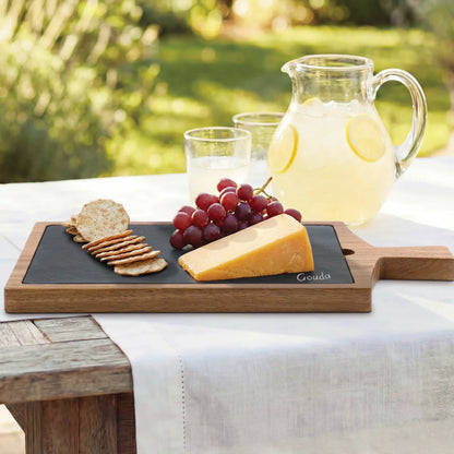BirdRock Home Acacia hardwood serving board topped with a curated charcuterie selection.