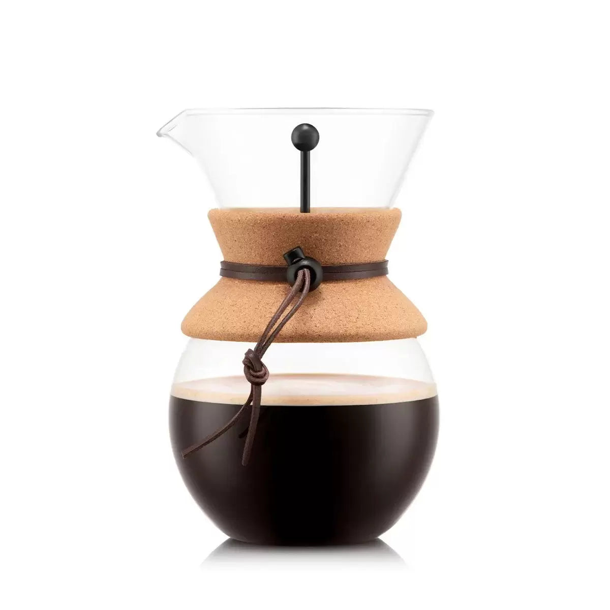 Bodum Pour Over Coffee Maker 1L with reusable stainless steel permanent filter and borosilicate glass carafe for manual coffee brewing.