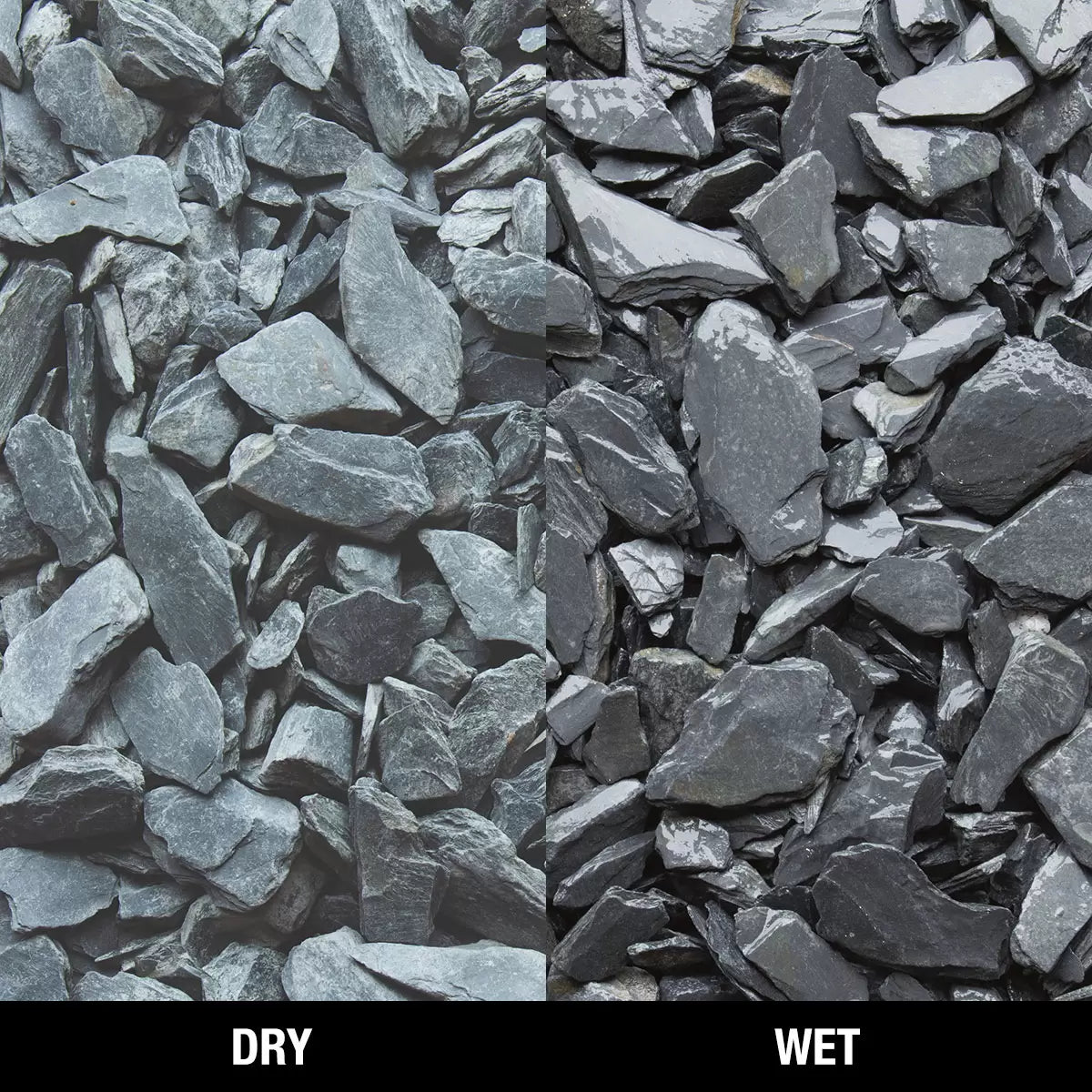 Bowland Stone 40mm Blue Slate displayed in a garden border, showcasing its natural texture and depth of colour.