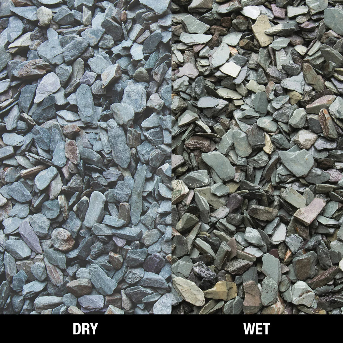 Bowland Stone 20mm Green Slate displayed in a garden border, showcasing its natural texture and depth of colour.