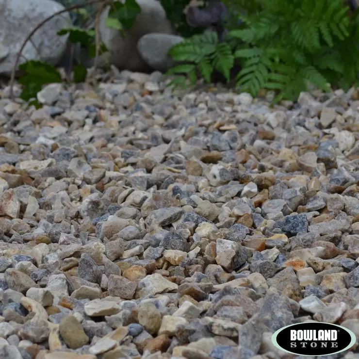 Large bulk bag of 40mm Bowland Stone Green Slate decorative chippings for professional garden landscaping.