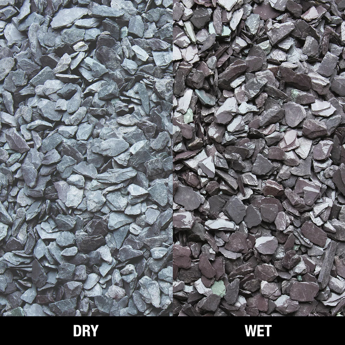 Bowland Stone 20mm Plum Slate displayed in a garden border, showcasing its natural texture and depth of colour.