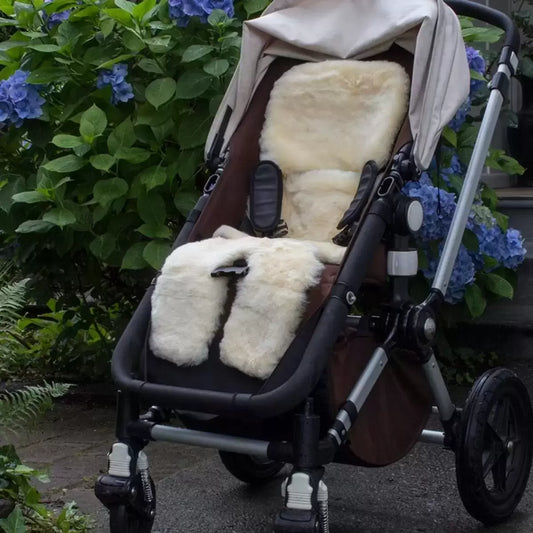 Soft lambskin stroller fleece liner providing baby comfort and warmth outdoors - 1