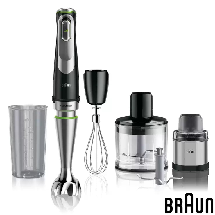 Braun Multi Quick Hand Blender MQ9138XI with ActiveBlade technology and multiple attachments for blending, chopping, whisking, and food preparation