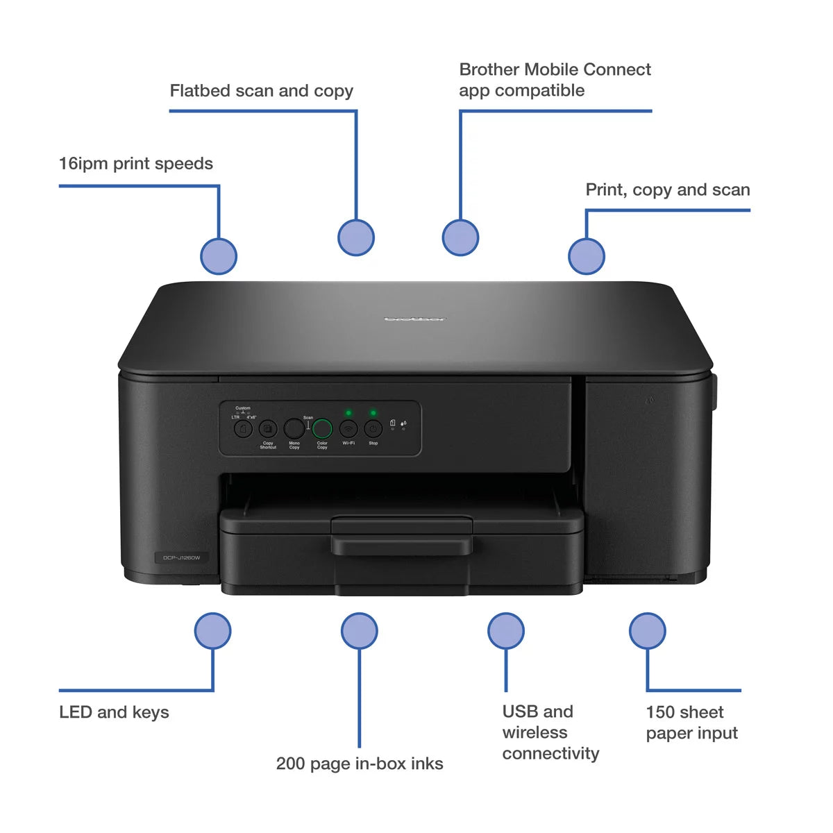 Brother DCP-J1260W 3-in-1 wireless inkjet printer print copy scan colour home office compact device - 2