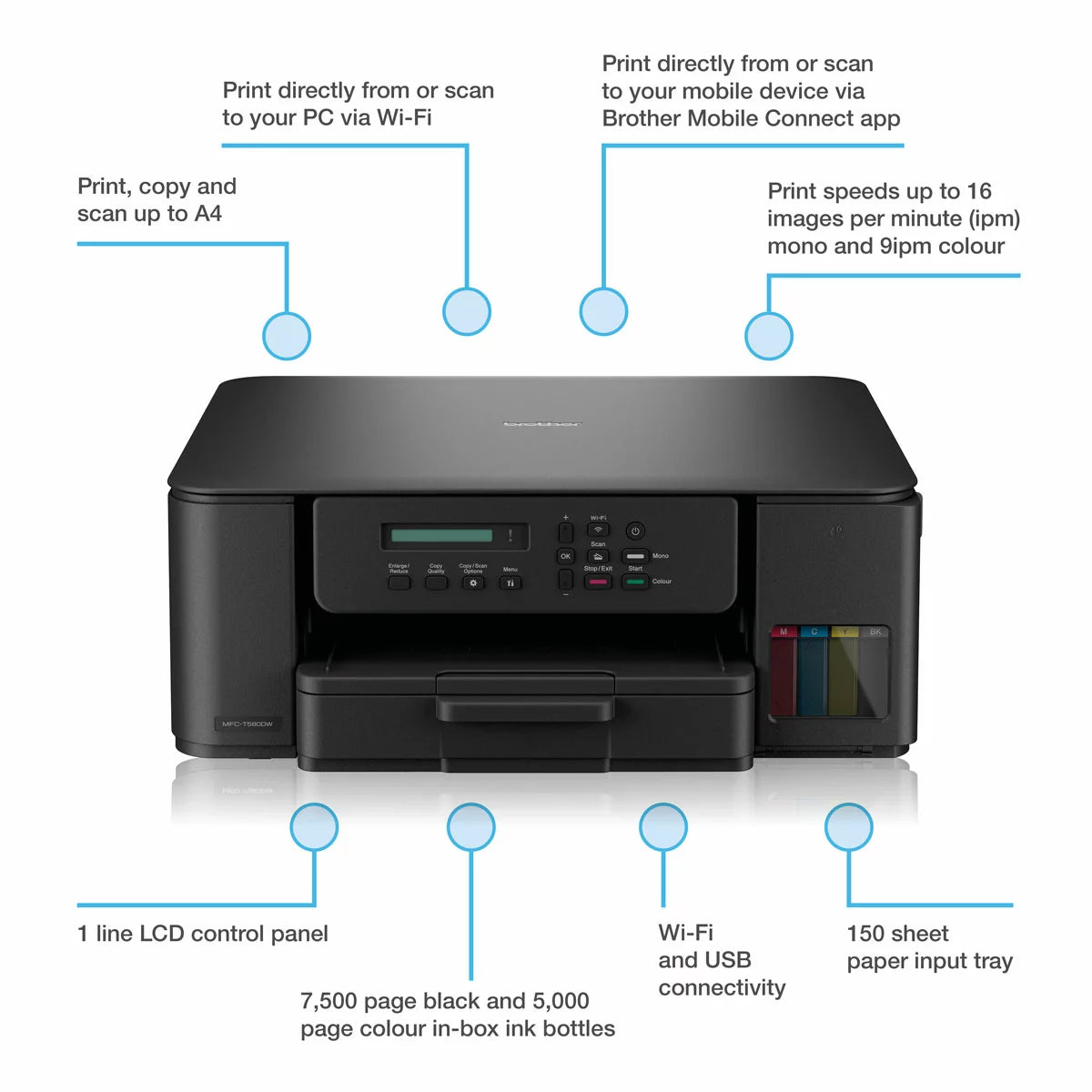 Brother DCP-T580DW 3-in-1 ink tank printer wireless print copy scan A4 colour home office device - 2