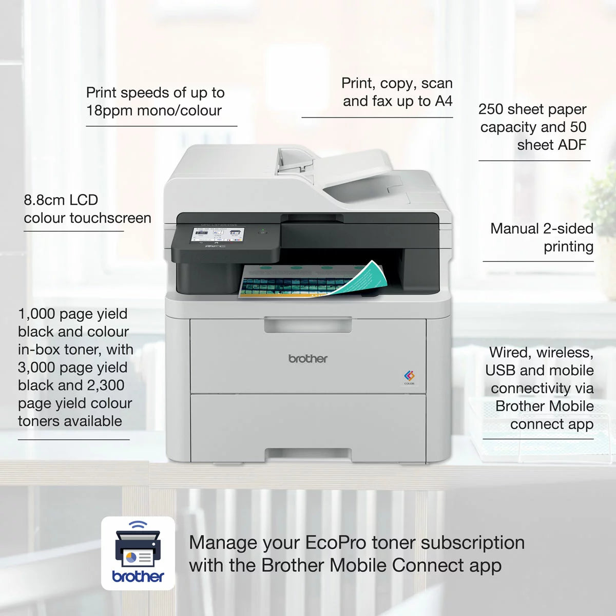 Brother MFC-L3740CDWE all-in-one LED colour printer print copy scan fax wireless duplex office device - 2