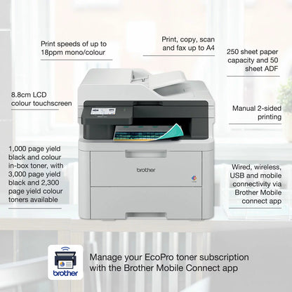 Brother MFC-L3740CDWE all-in-one LED colour printer print copy scan fax wireless duplex office device - 2