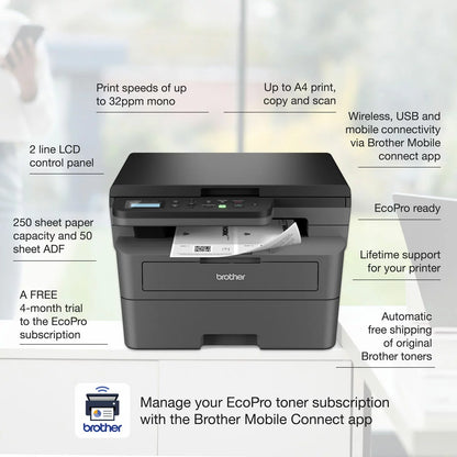 Brother DCP-L2627DWE 3-in-1 mono laser printer print copy scan WiFi duplex home office device - 3