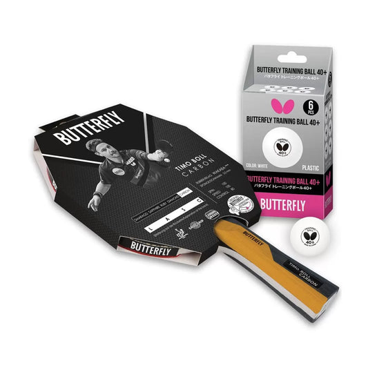 Butterfly Timo Boll Carbon indoor table tennis bat and ball set with advanced spin and power control