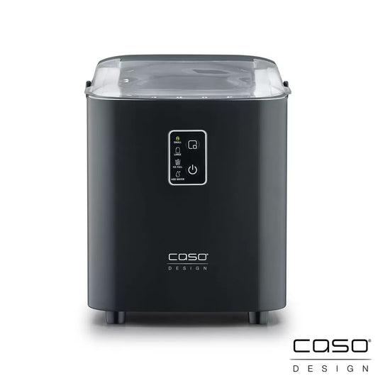 Caso IceChef Compact Ice Cube Maker producing fresh ice cubes on a kitchen countertop with compact portable design
