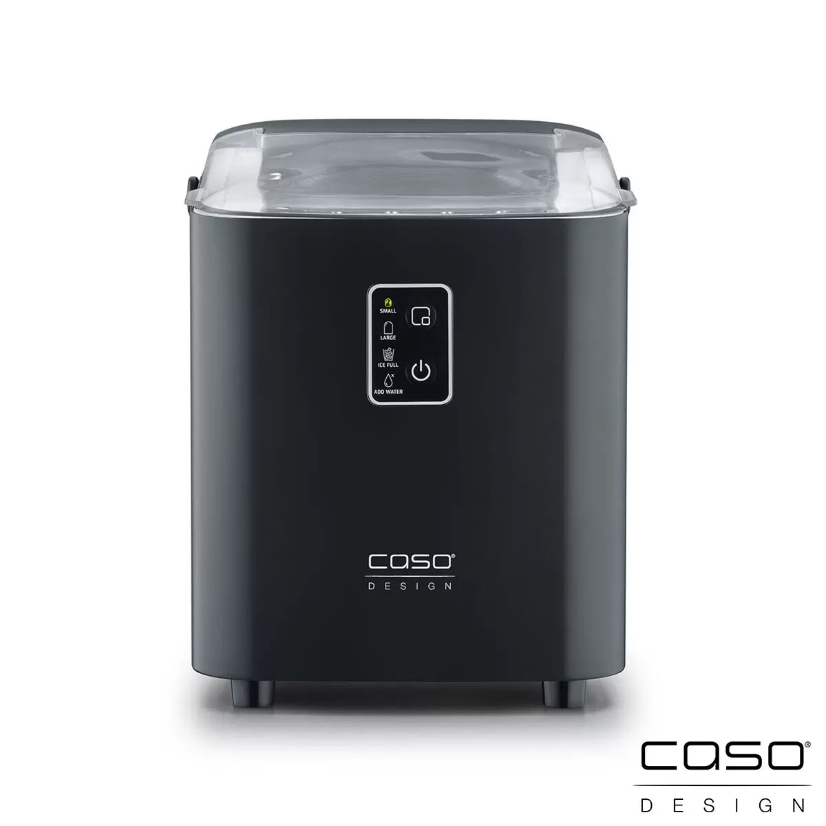 Caso IceChef Compact Ice Cube Maker producing fresh ice cubes on a kitchen countertop with compact portable design
