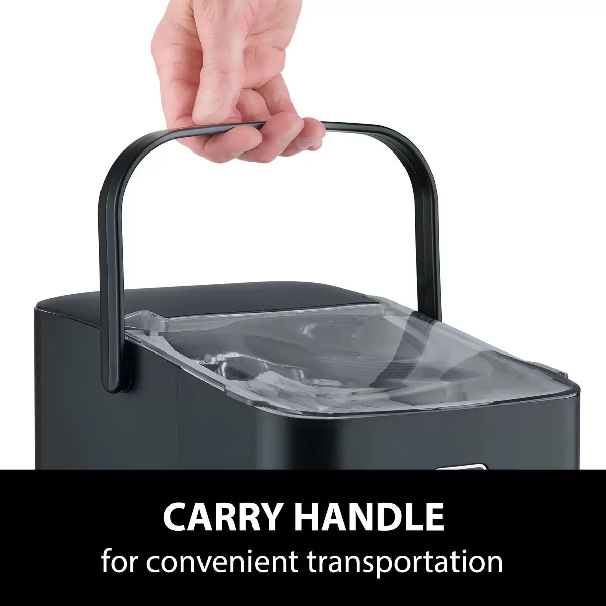 Caso IceChef Compact Ice Cube Maker producing fresh ice cubes on a kitchen countertop with compact portable design