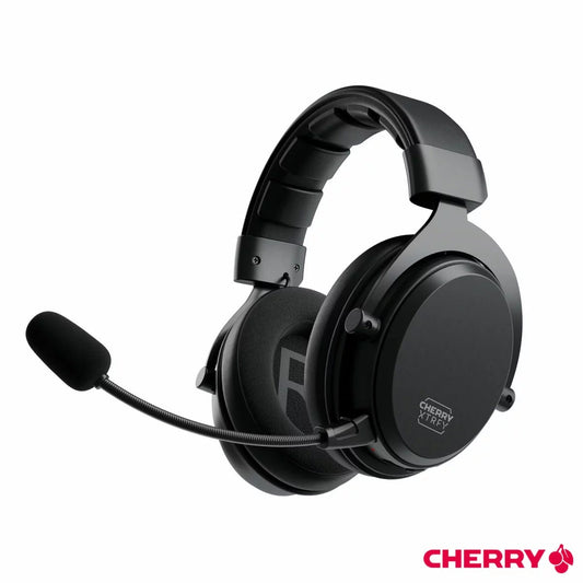 Black Cherry H3 Wireless Gaming Headset featuring aluminum frame construction, thick memory foam ear pads, and clean minimalist branding.