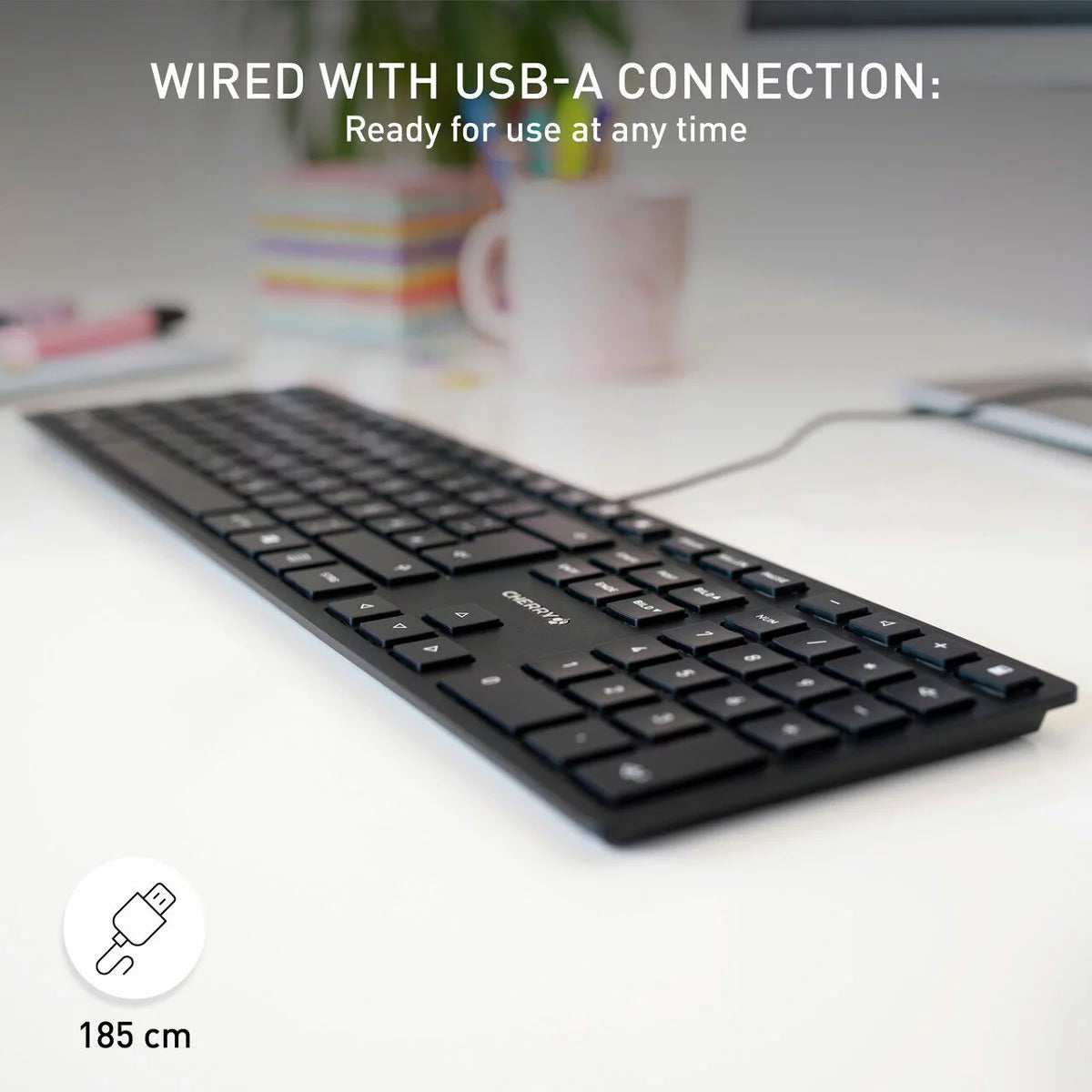 Cherry KC 6000 SLIM wired keyboard with ultra-slim design, full-size layout, and quiet scissor key switches. - 3