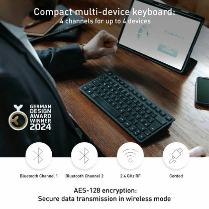 Cherry KW 9200 Mini wireless keyboard with protective pouch, compact travel-friendly design, and Bluetooth connectivity. - 3