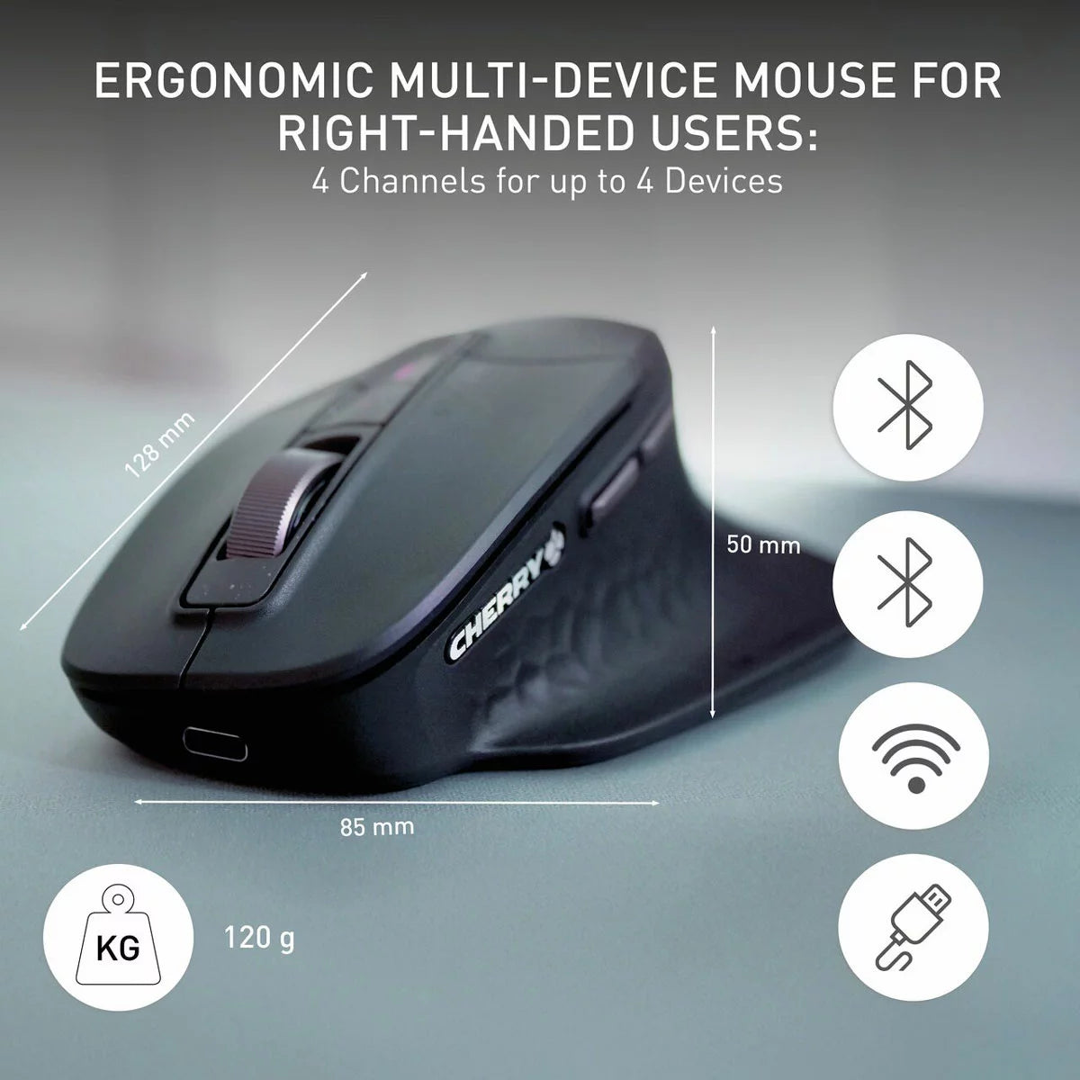 Cherry Stream Mouse Ultimate ergonomic wireless mouse with silent clicks, precision optical sensor, and smooth office-ready design. - 3