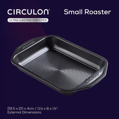 Circulon Ultimum 4-piece professional roasting and baking set laid out on a marble kitchen counter.