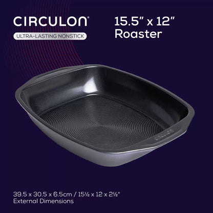 Circulon Ultimum 4 Piece Roast and Bake set featuring durable non-stick carbon steel pans for oven cooking.